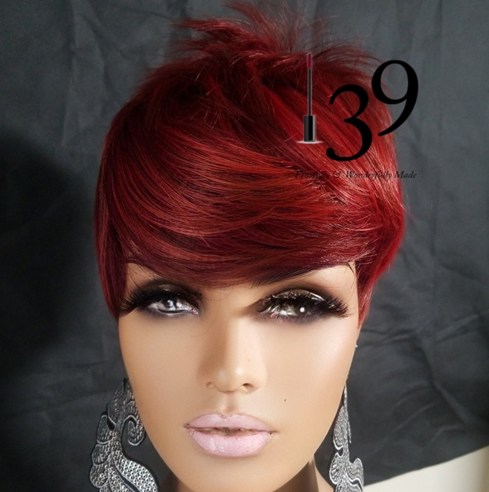 Red hot pixie wig with bangs - Picture 2 of 5